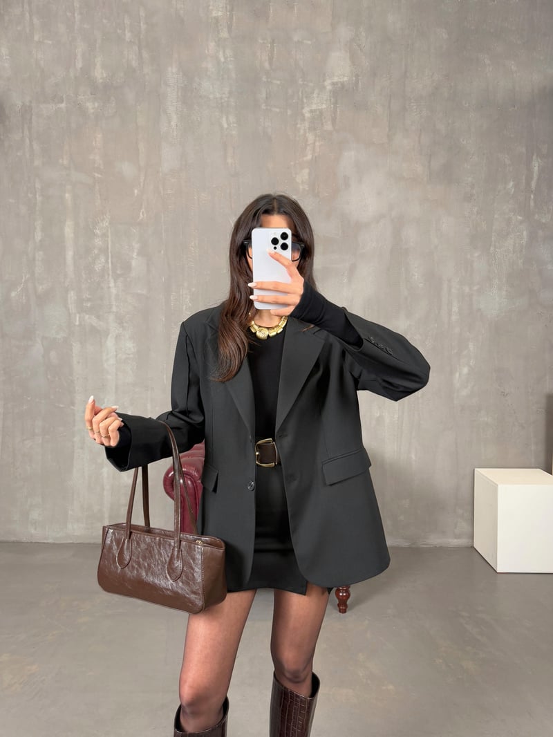 Lenora Siyah Astarlı Blazer Ceket