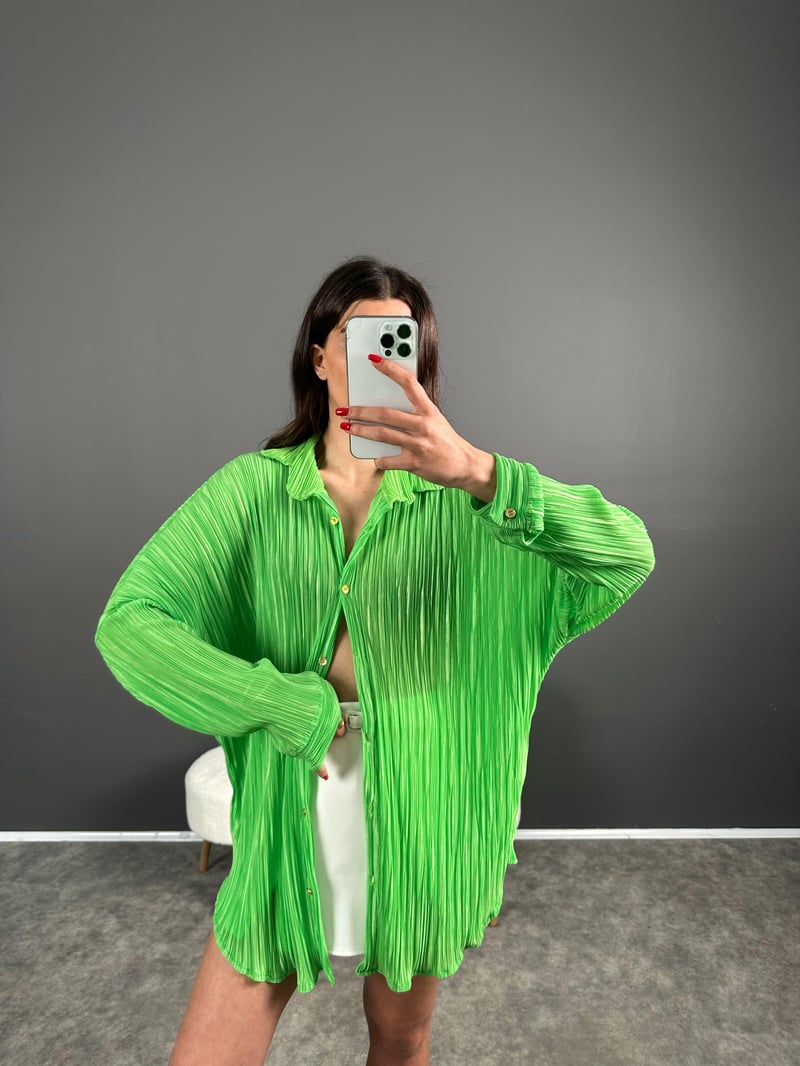 ND Yeşil Plise Oversize Gömlek