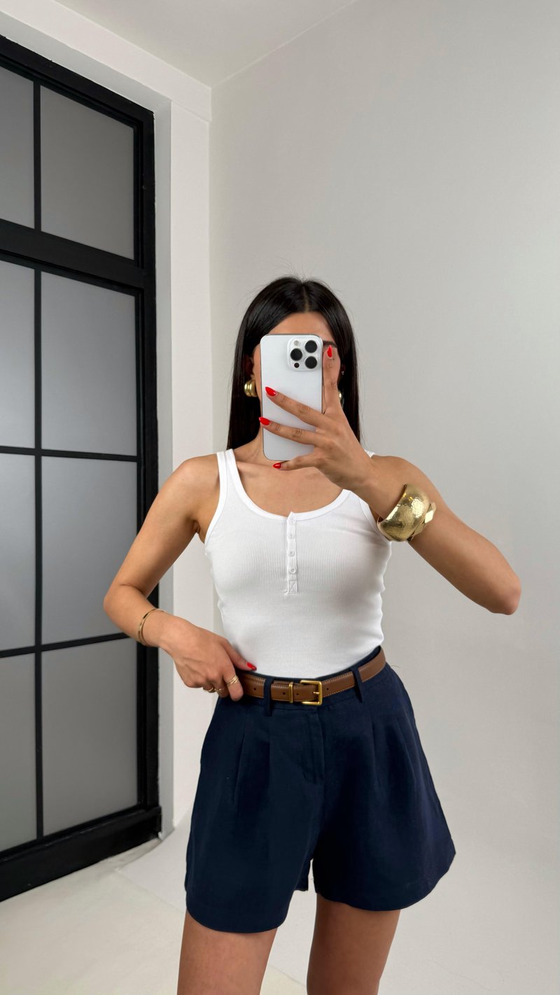 Beyaz Önden Düğmeli Basic Atlet Gaus00498
