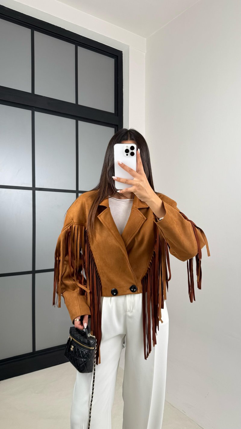 Camel Vintage Püsküllü Süet Ceket GAUS-00483