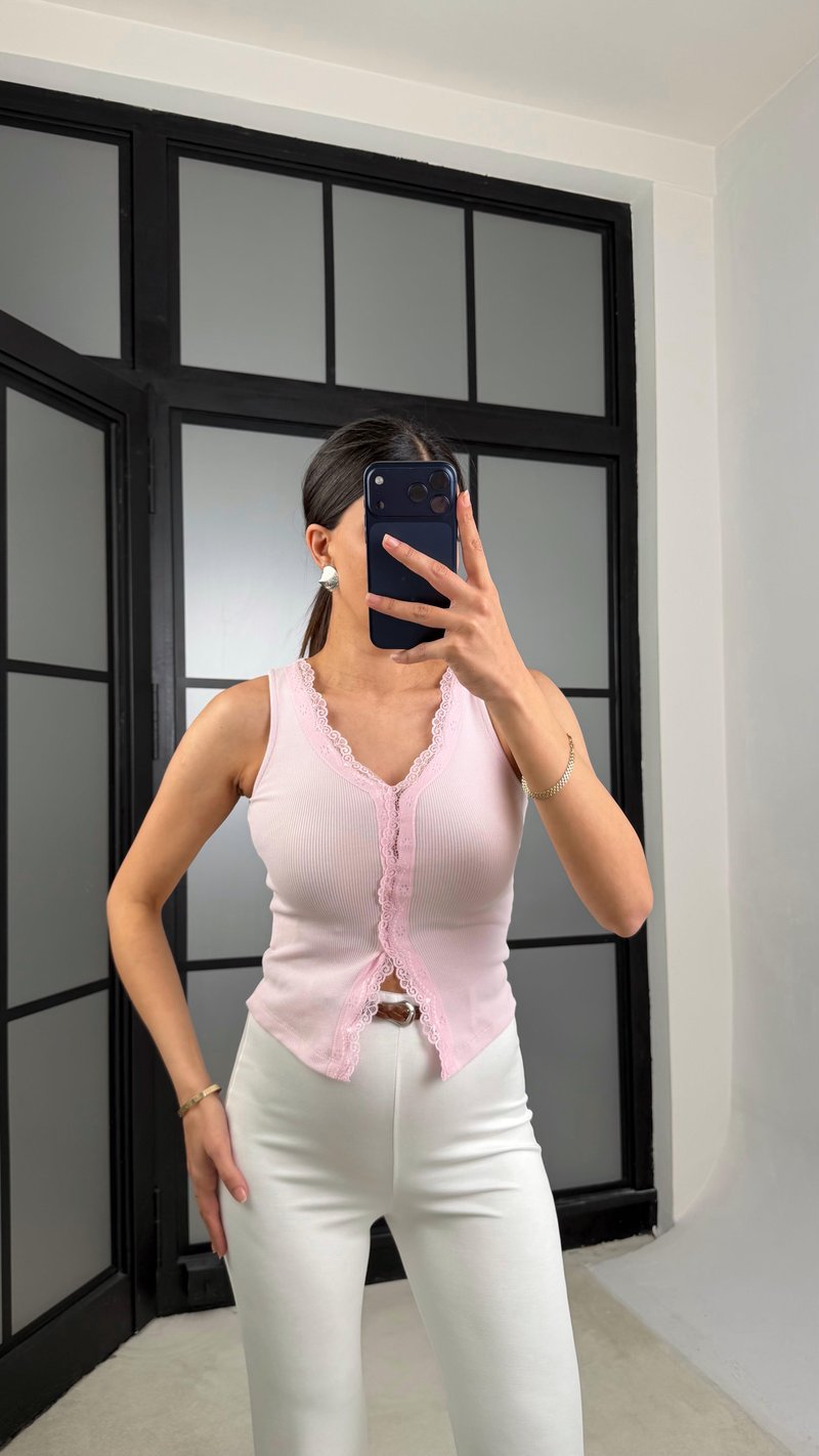 Pembe Dantel Detaylı Triko Atlet GAUS-01381