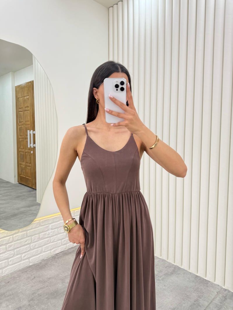 Kahve Askısı Ayarlanabilir Moda Kumaş Tulum Gaus00331