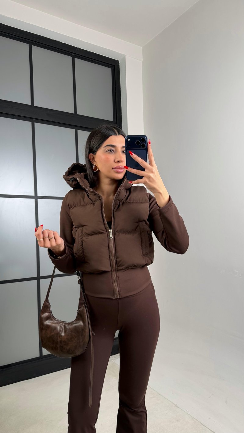 Acı Kahve Kapüşonlu Muadil  Şişme Mont GAUS-01050