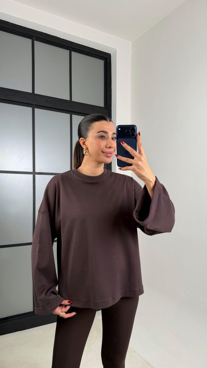 Acı Kahve Duble Kol Basic Bluz GAUS-00639