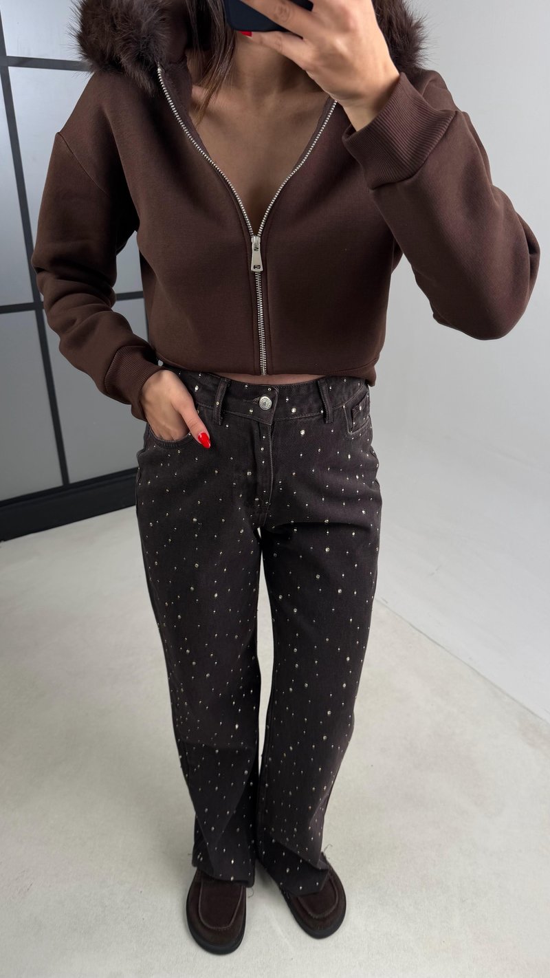 Acı Kahve Full Taş İşlemli Muadil Premium Jean GAUS-00965 GAUS-00972