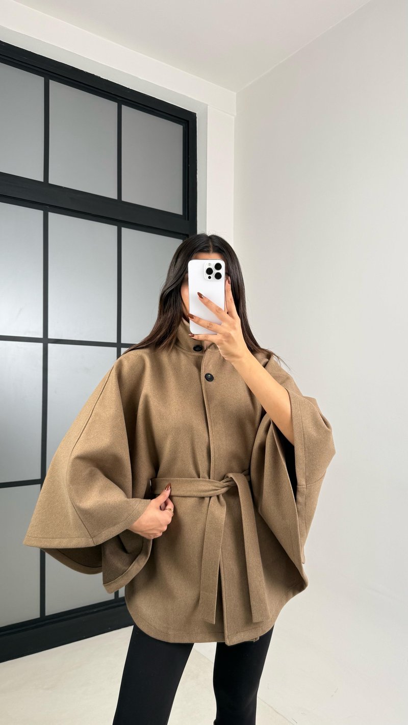 Camel Kuşaklı Premium Kaşe Panço GAUS-00443