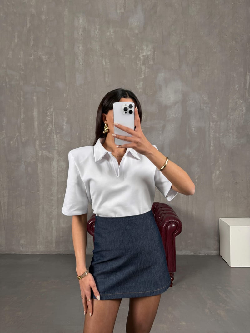 Pola Beyaz Büyük Vatkalı Polo Yaka Tshirt