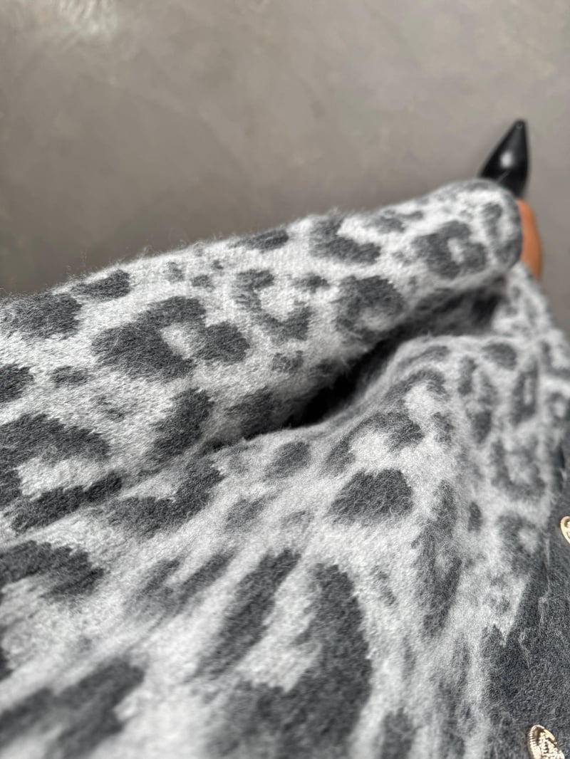 Wud Gri Leopar Desenli Hırka
