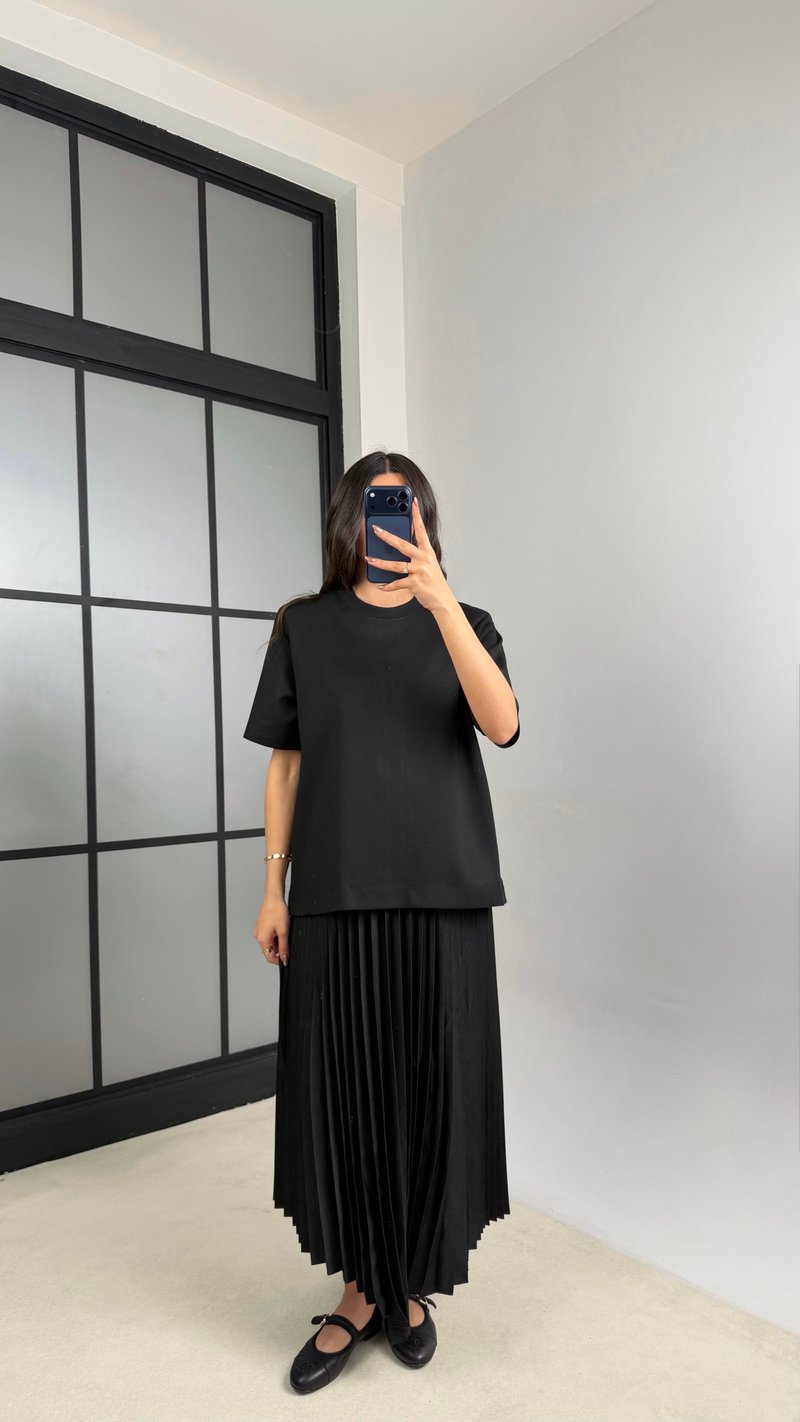Siyah Ayarlanabilir Askılı Elbise Fermuarlı Tshirt Takıım GAUS-001156 GAUS-01157