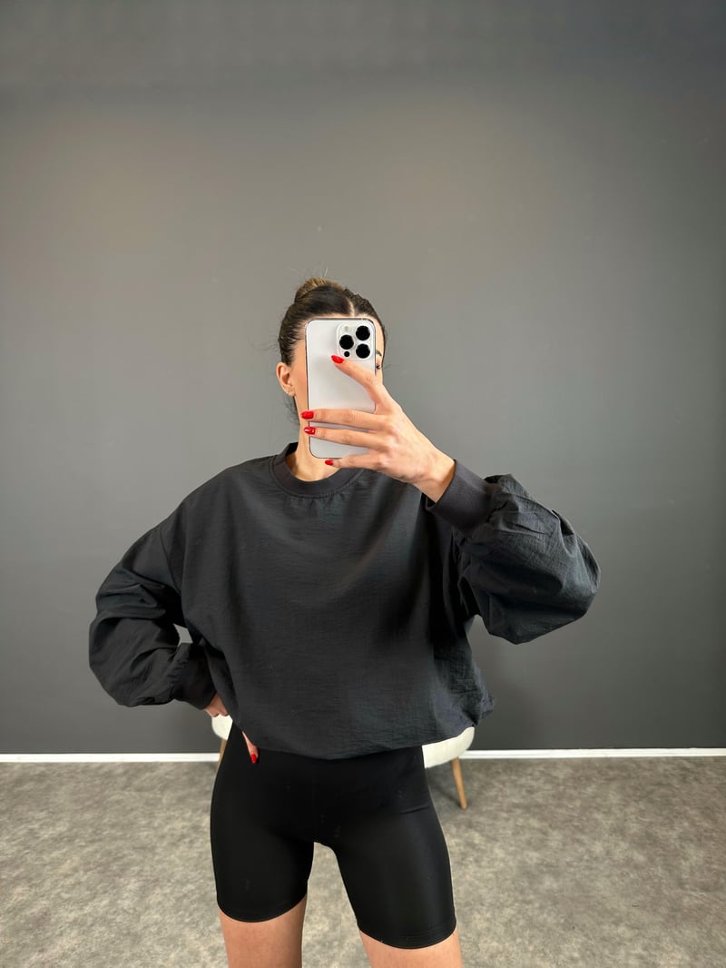 Siyah Paraşüt Basic Sweat