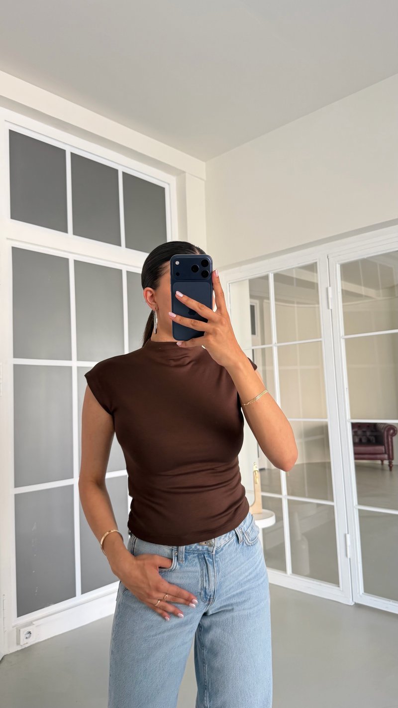 Kahve Balıkçı Yaka Basic Bluz GAUS-01688