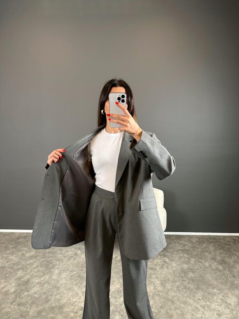 Pascal Gri Oversize Astarlı Blazer Ceket