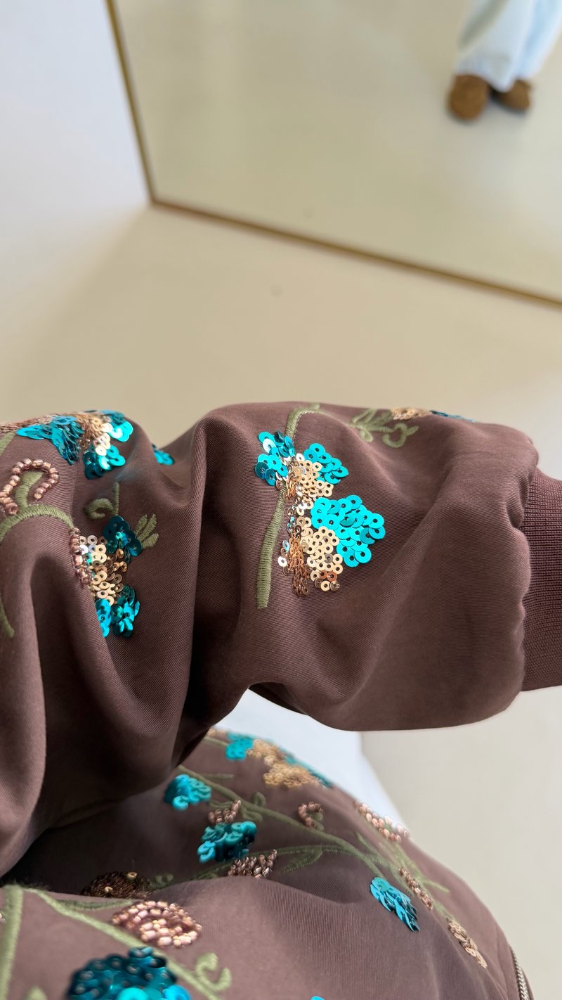 Kahve Payet Nakışlı Astarlı Bomber Ceket GAUS-01934