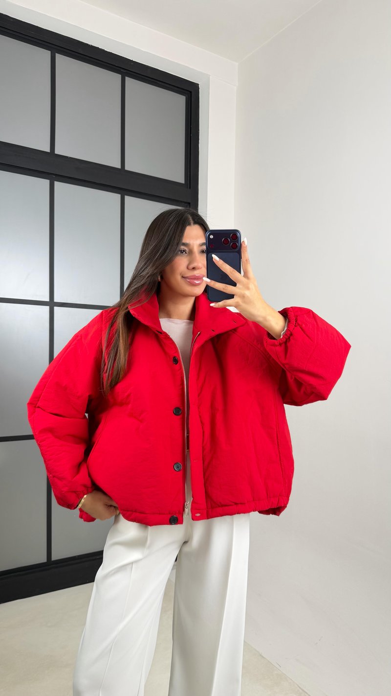 Kırmızı Oversize Astarlı Şişme Mont GAUS-00611