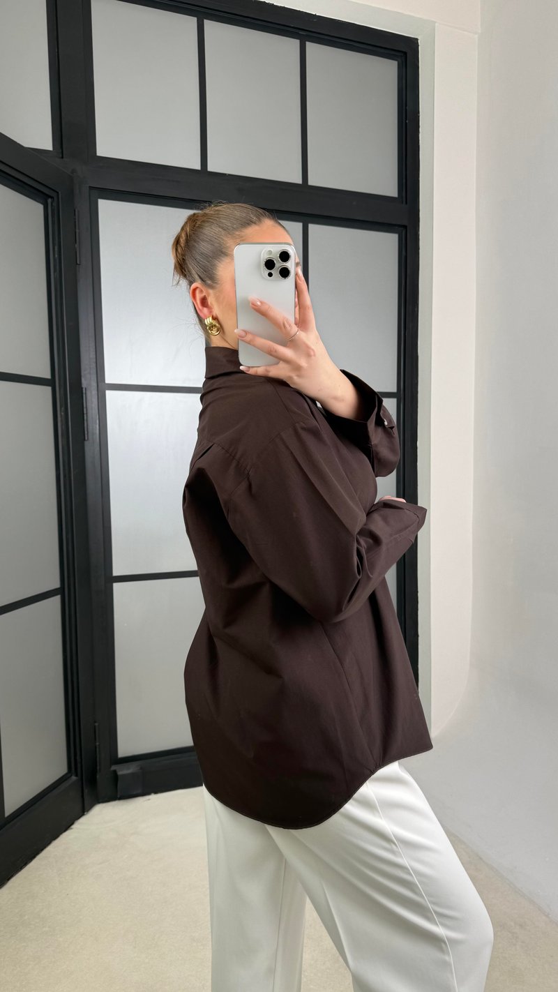 Acı Kahve Oversize Poplin Gömlek GAUS-01202