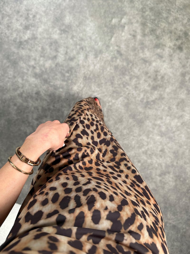 Pinterest Leoparlı Astarlı Askılı Uzun Elbise 