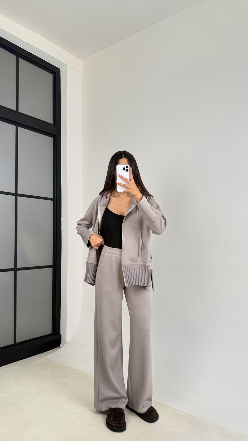 Vizon Kapüşonlu Hırka Beli Lastikli Pantolon İkili Premium Takım GAUS-0075