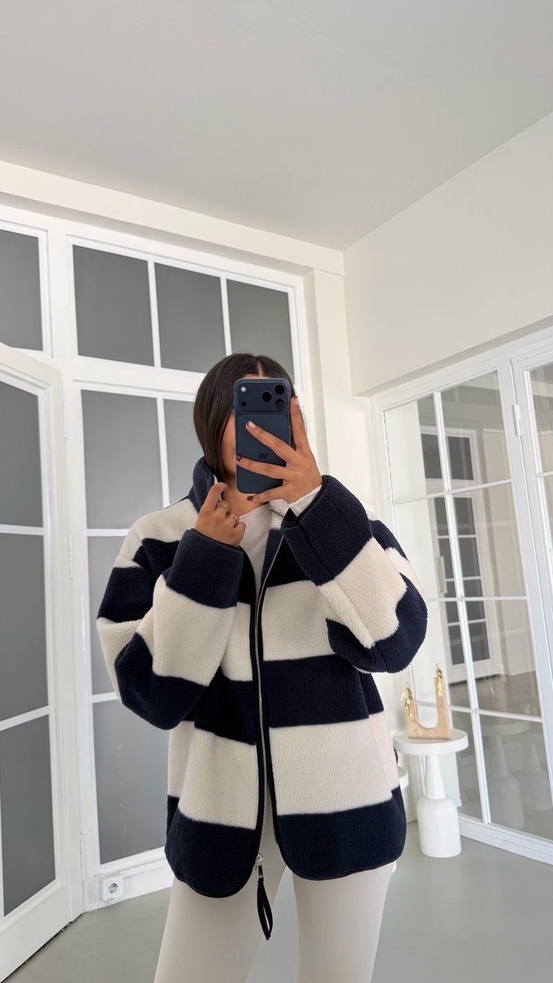 Lacivert Şeritli Polar Sweatshirt GAUS-01908