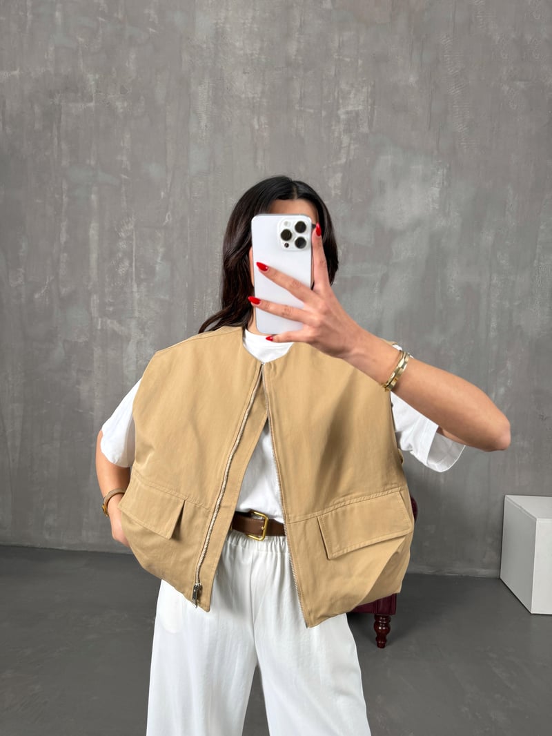 Nela Camel Astarlı Muadil Premium Yelek