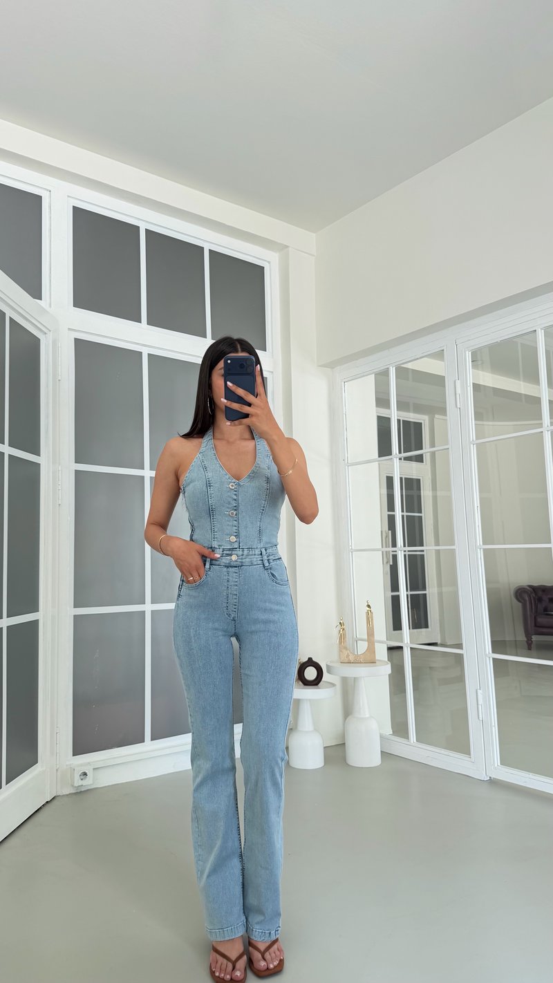Mavi Likralı Premium Denim Tulum GAUS-01792