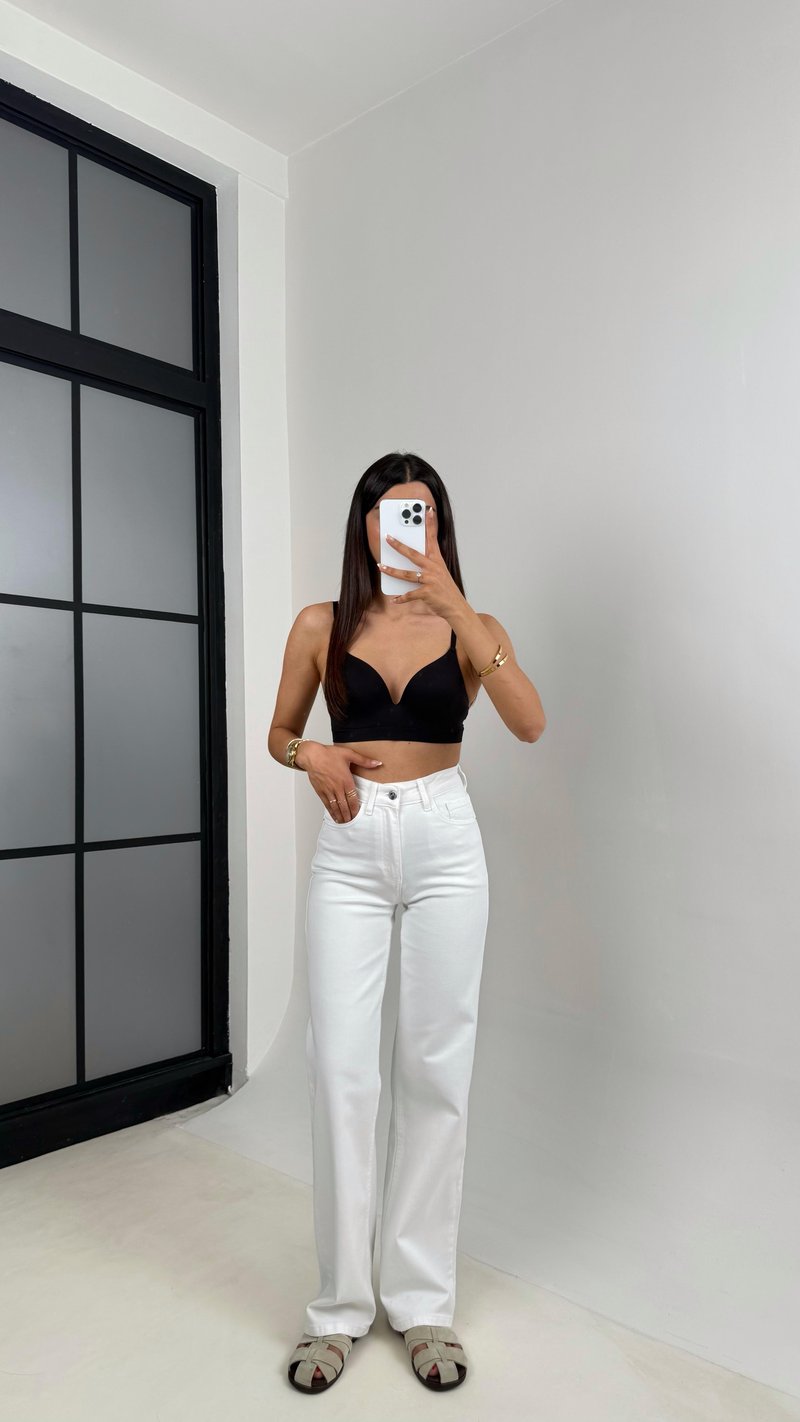 Beyaz Cepli Basic Denim Pantolon Gaus00603
