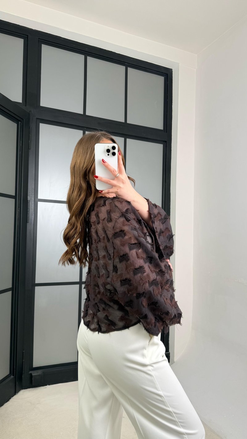Acı Kahve Püsküllü Bağlama Detaylı Kimono GAUS-01277