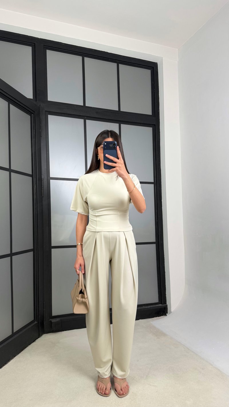 Taş Üst Beli Lastikli Pantolon Diagonel Kumaş Takım GAUS-01306