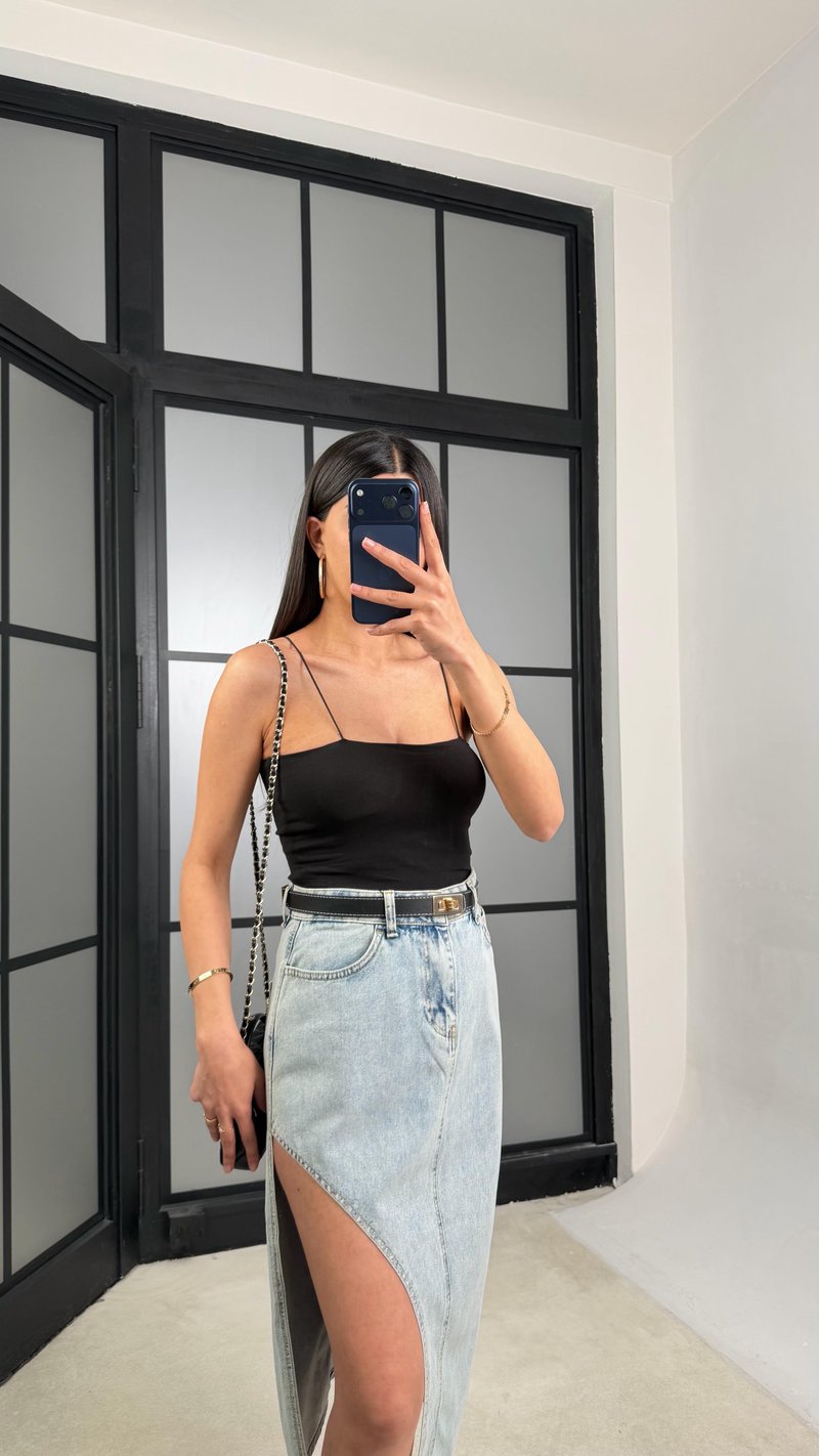 Buz Mavi Yırtmaçlı Denim Etek GAUS-01314