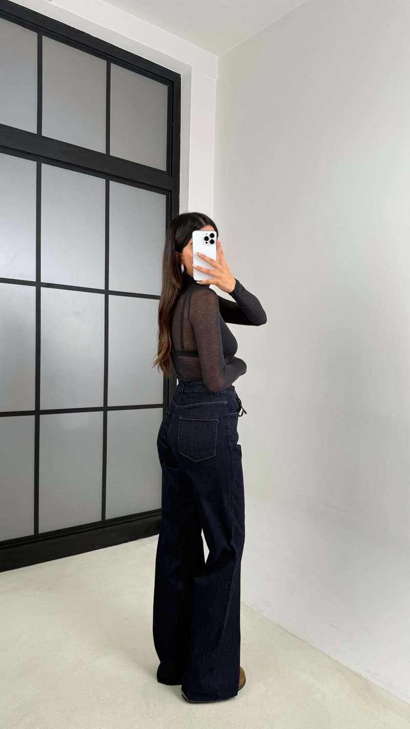 Lacivert Önü Bağlama Detaylı Kesik Paça Tasarım Likralı Denim Pantolon GAUS-00136