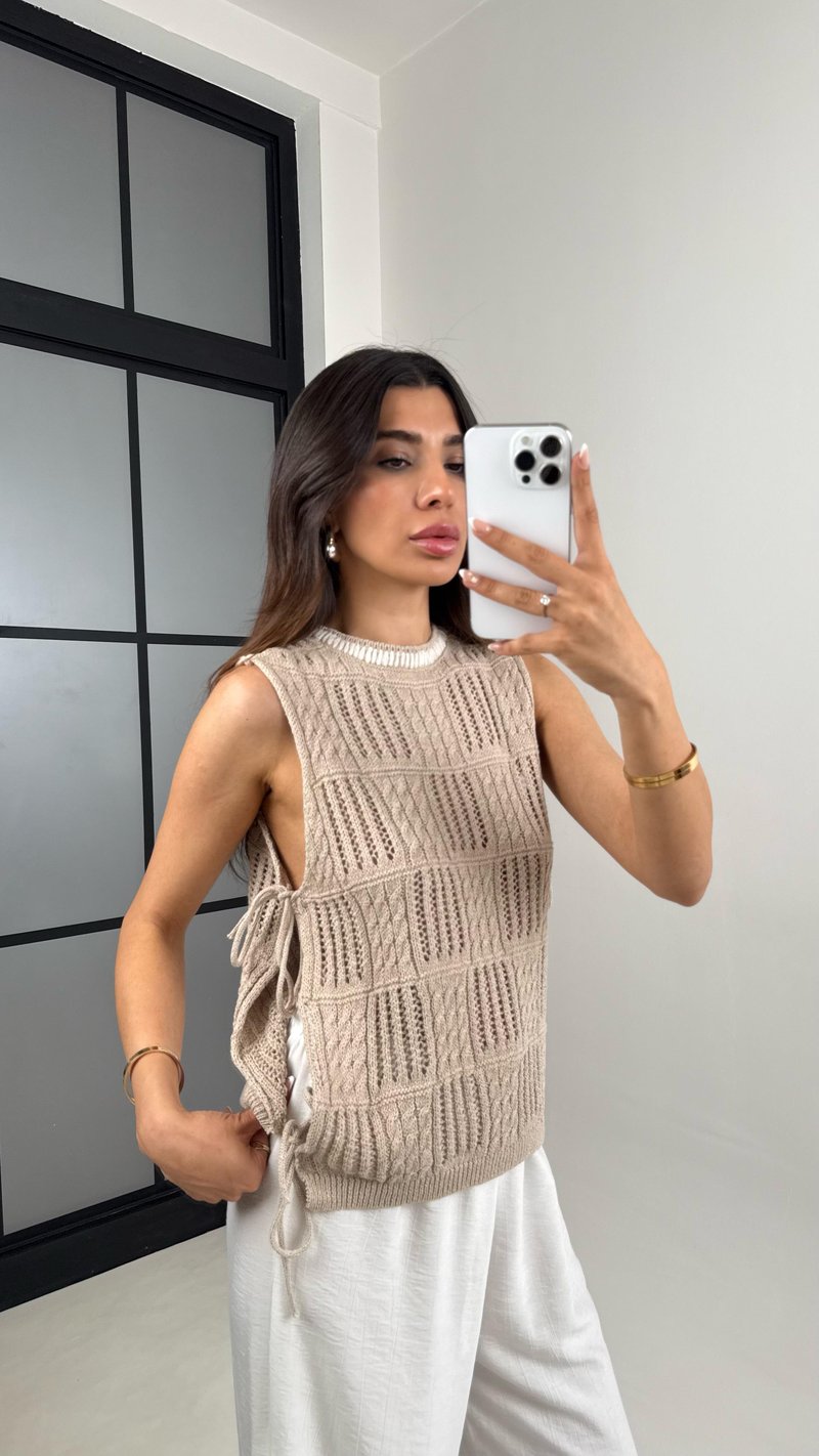 Vizon Jakarlı Yan Bağlama Dekolteli Triko Kazak Gaus00568