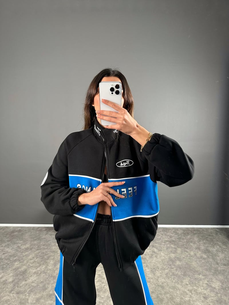 Carter Mavi Blok Renkli Fermuarlı Sweatshirt İkili Takım 