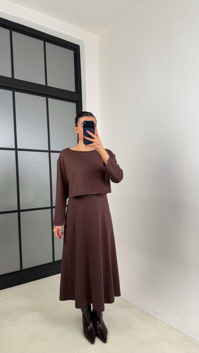 Acı Kahve Kazak Elbise İkili Basic Modal Takım GAUS-00722