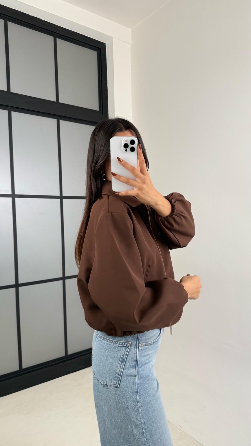 Acı Kahve Astarlı Cepli Duble Kumaş Bomber Ceket GAUS-00155