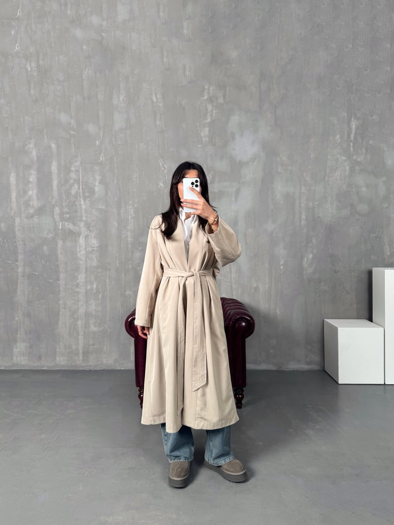 Sindy ZR Taş Muadil Premium Astarsız Kuşaklı Trençkot