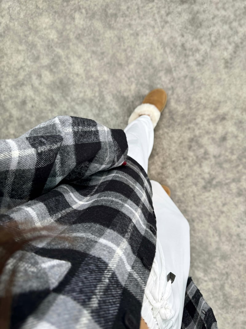 Raga Gri Kareli Kaşe Oduncu Oversize Gömlek
