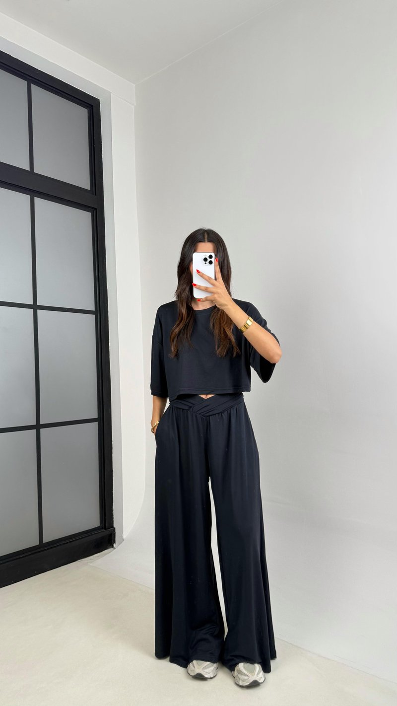 Lacivert Bluz Beli Lastikli Pantolon OYS Muadil Modal Takım GAUS-0011