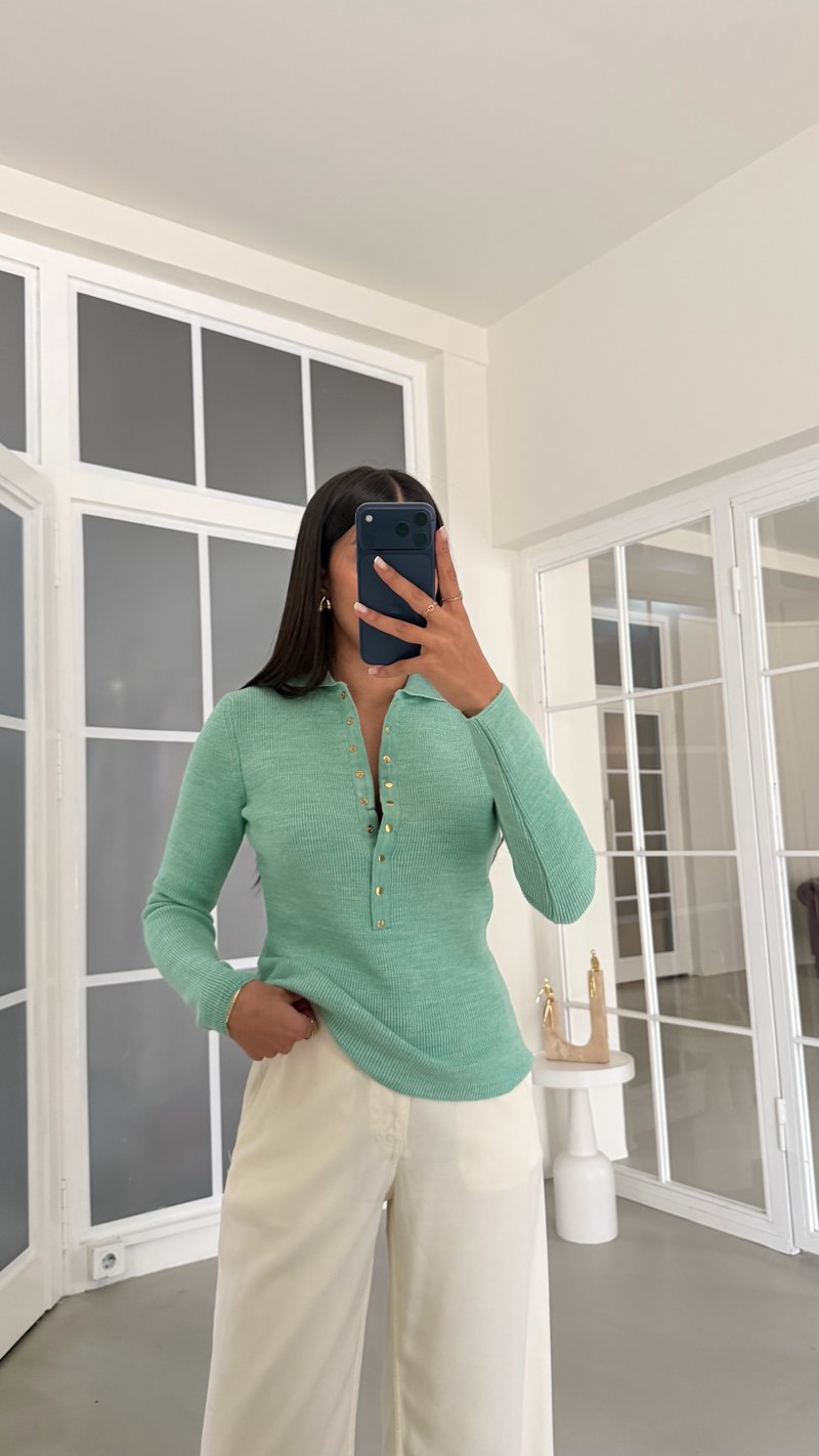 Yeşil Polo Yaka Triko Bluz GAUS-02090