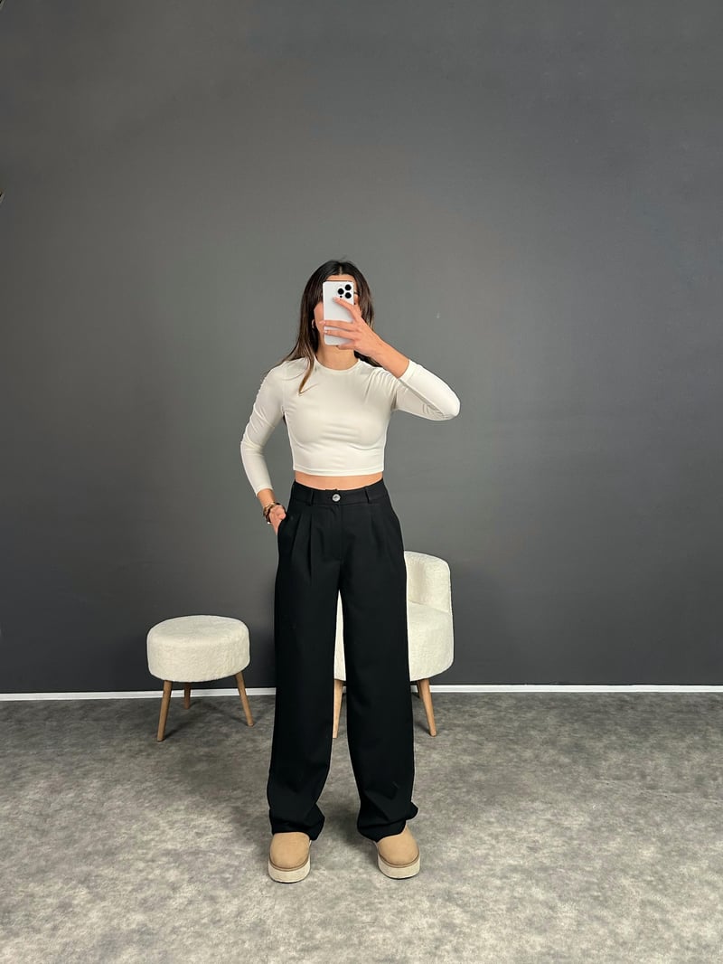 Noa Siyah Premium Palazzo Pantolon 
