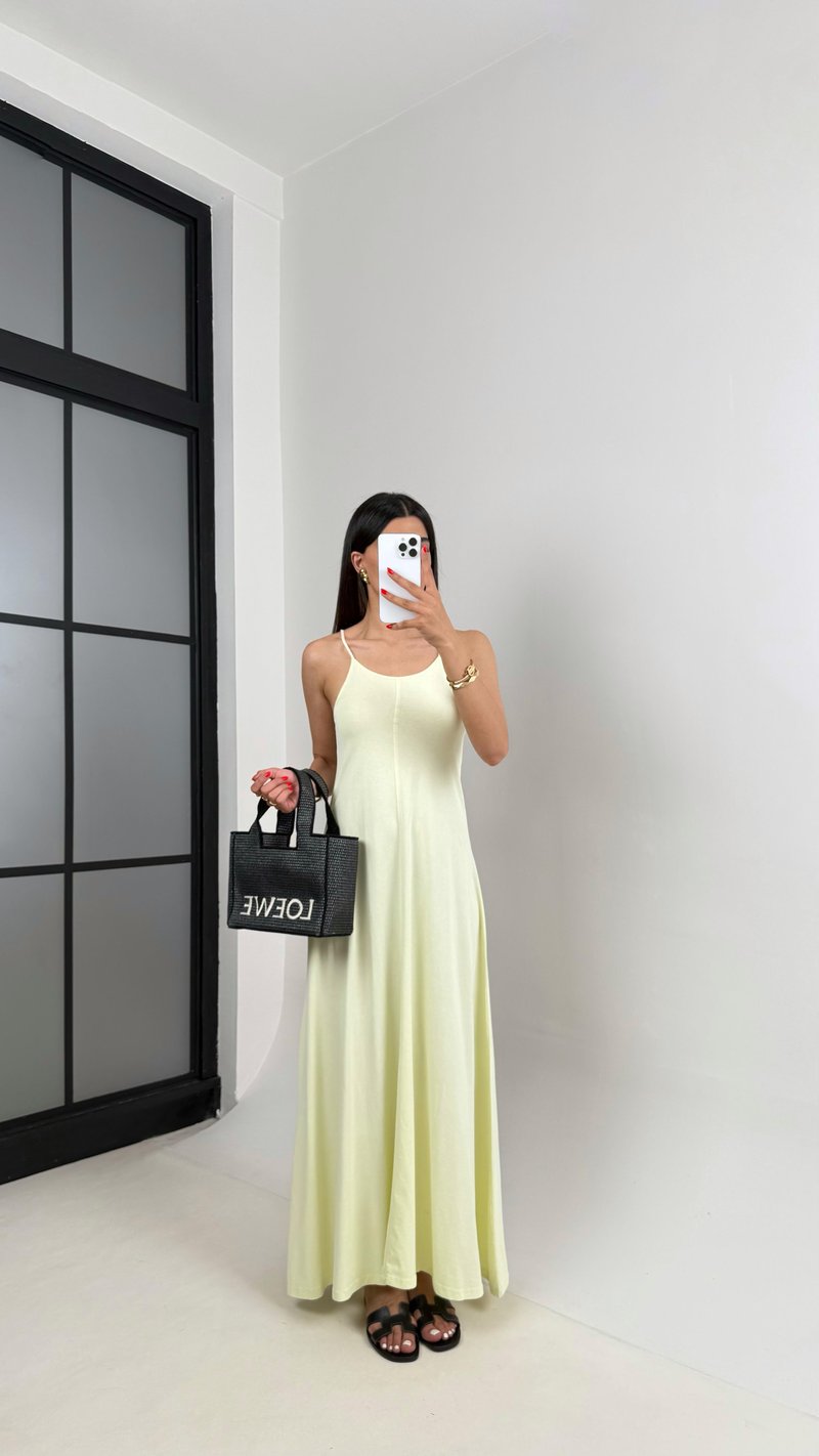 Sarı Yıkamalı Basic Ayarlanabilir Askılı Modal Kumaş Elbise Gaus00472