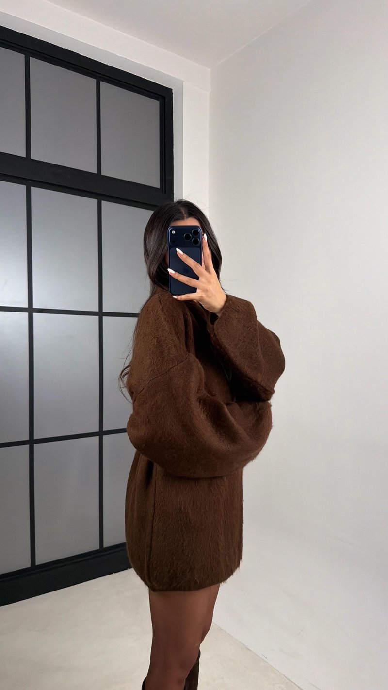 Kahve Oversize Triko Hırka GAUS-00525