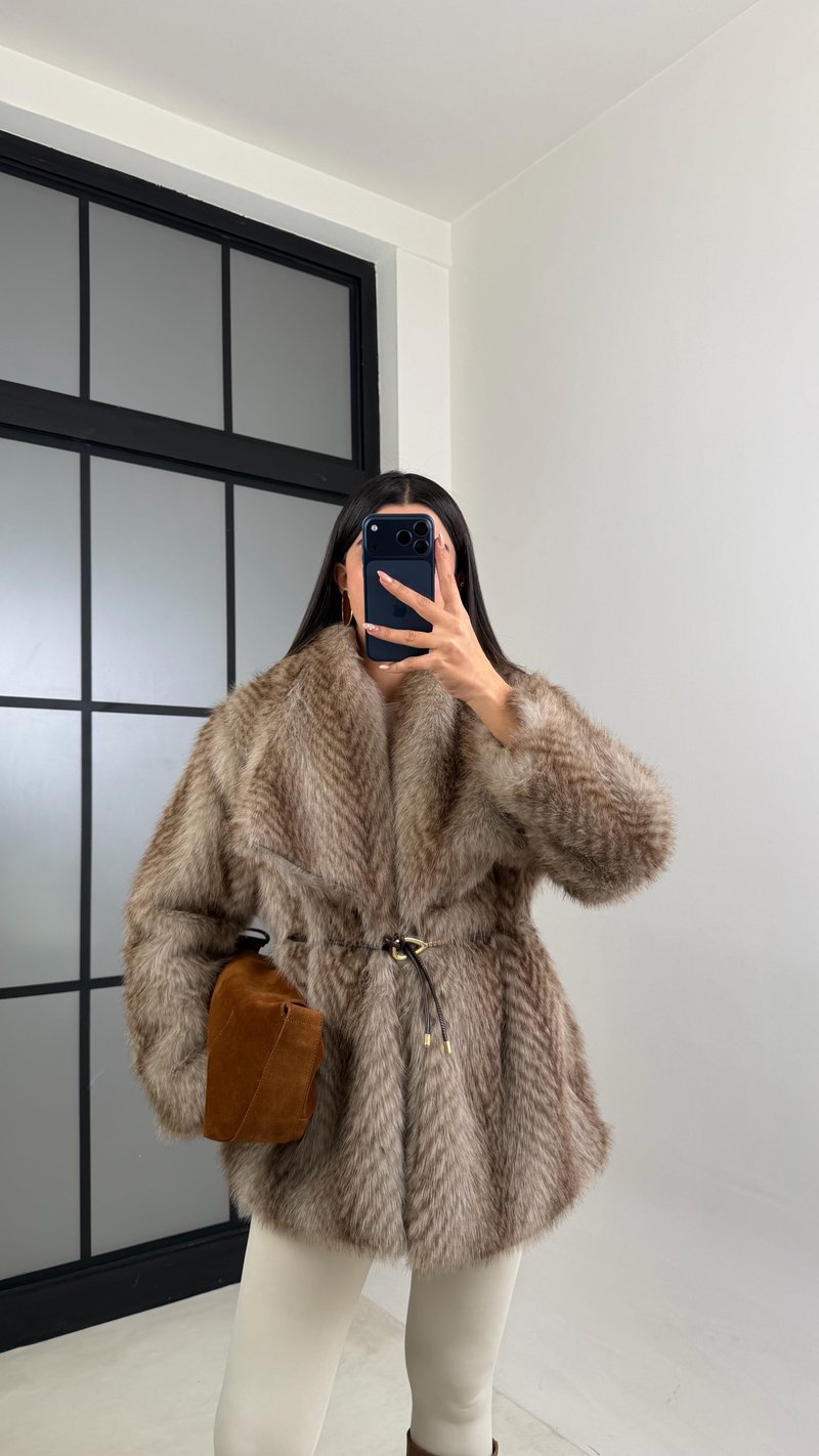 Vizon Astarlı Kemer Detaylı Premium Kürk GAUS-00878