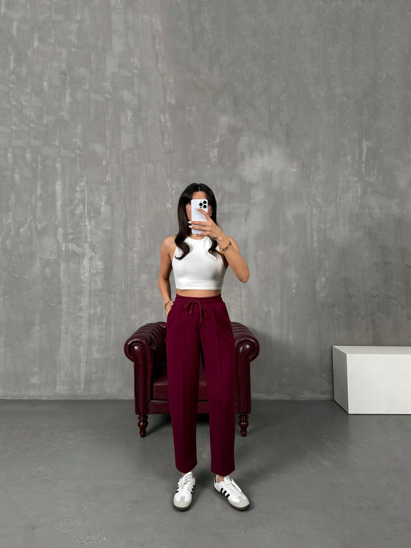 Sofya Bordo Oysh Muadil Modal Kumaş Balon Pantolon