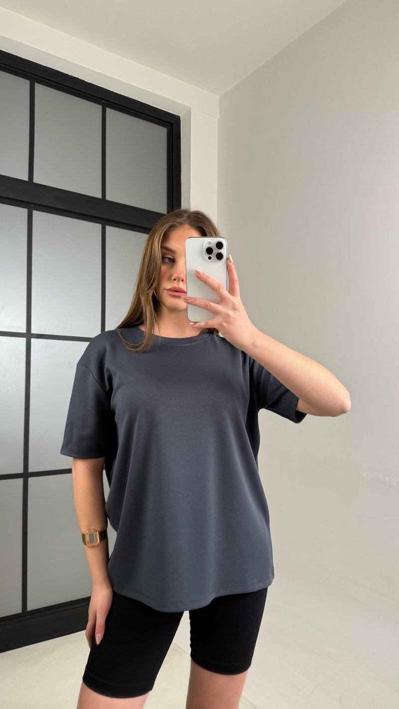 Antrasit Basic Kısa Kol Modal Tshirt GAUS-01059
