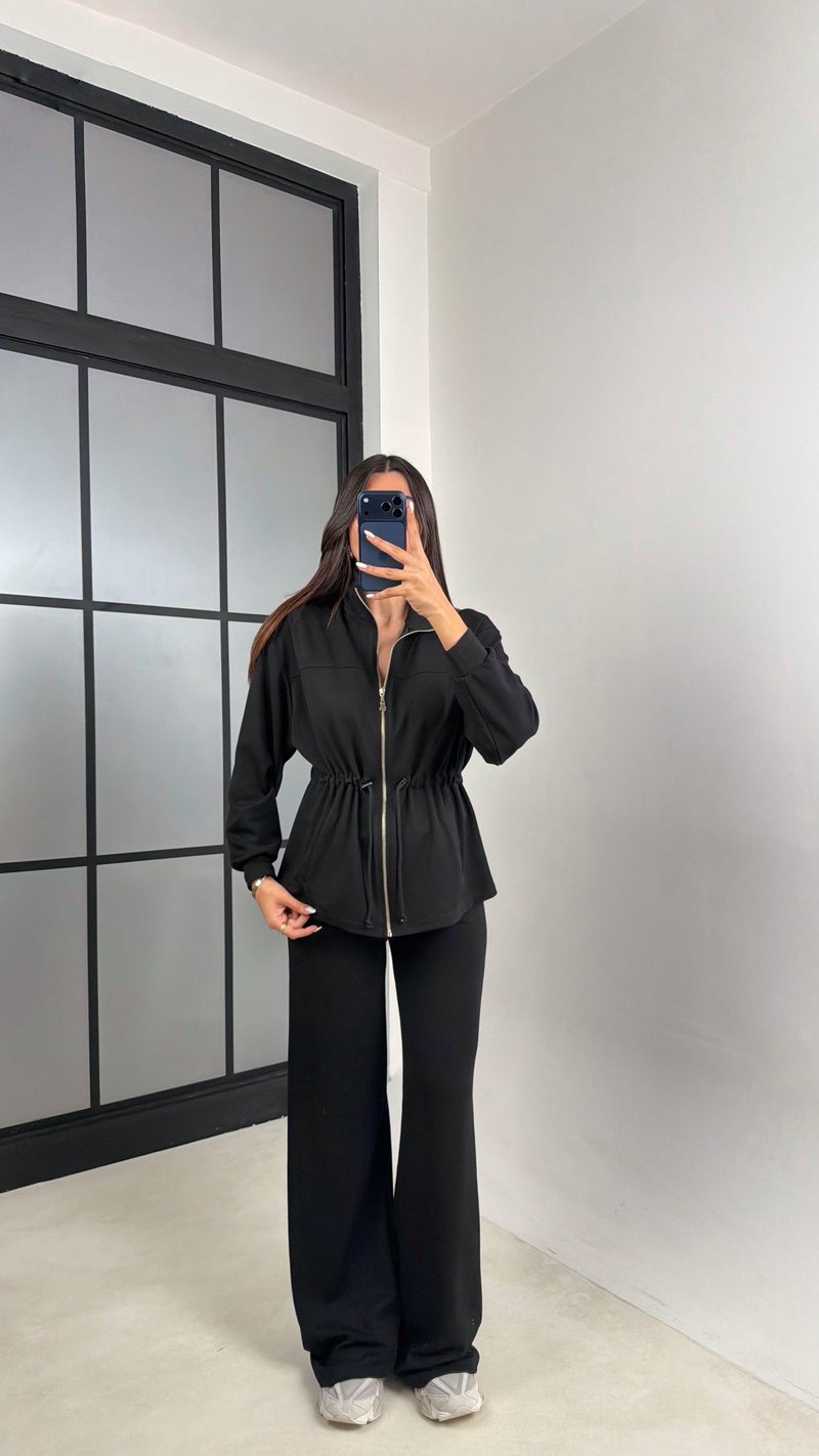 Siyah Beli Büzgülü Hırka Pantolon İkili Modal Takım GAUS-00571