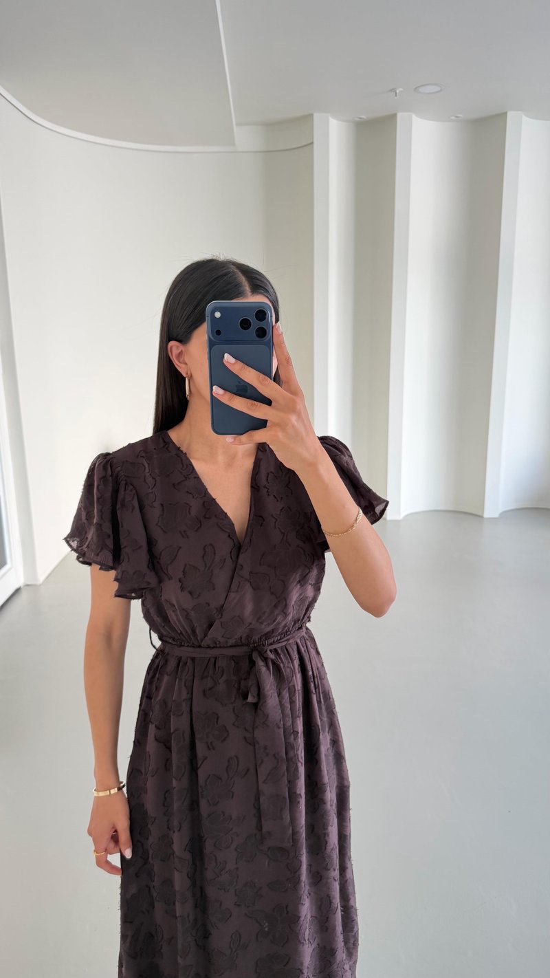 Acı Kahve Kuşaklı Astarlı Pinterest Elbise GAUS-01657