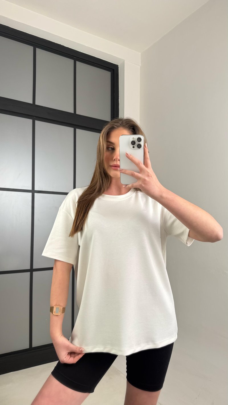 Beyaz Basic Kısa Kol Modal Tshirt GAUS-01059