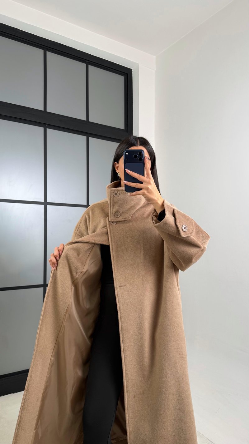Camel Dik Yaka Astarlı Kaban GAUS-00846