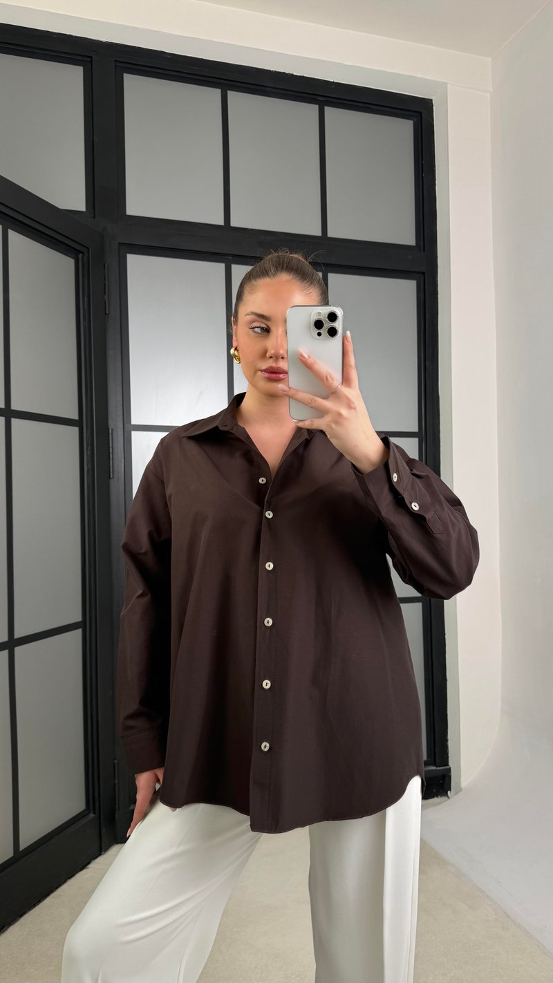 Acı Kahve Oversize Poplin Gömlek GAUS-01202