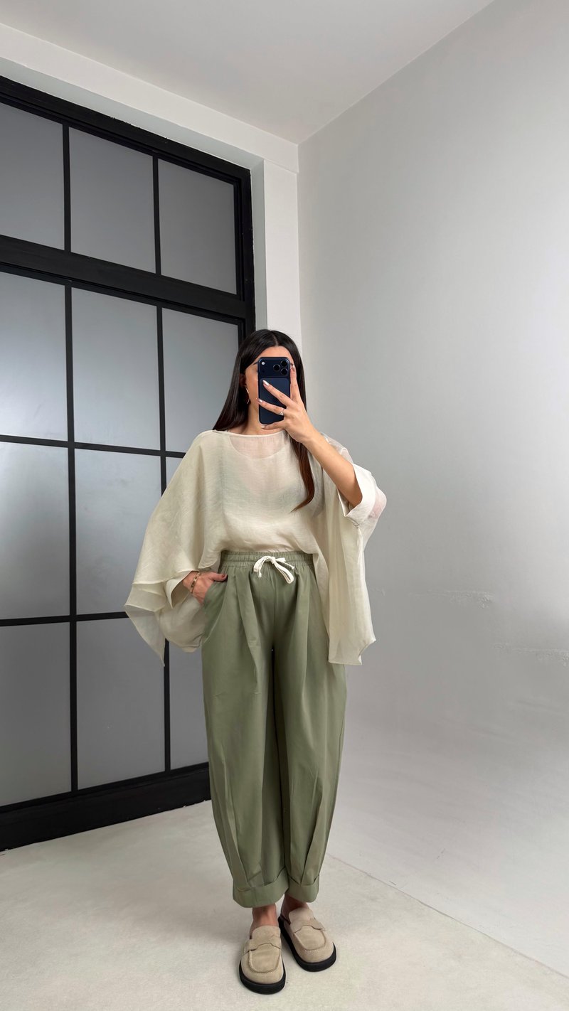 Yeşil Beli Lastikli Muadil Pantolon GAUS-01119