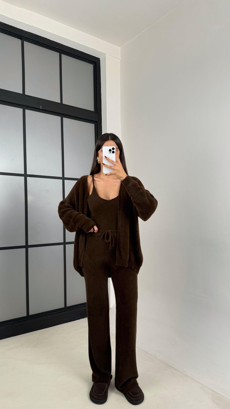 Kahve 3lü Peluş Tüylü Takım GAUS-00441
